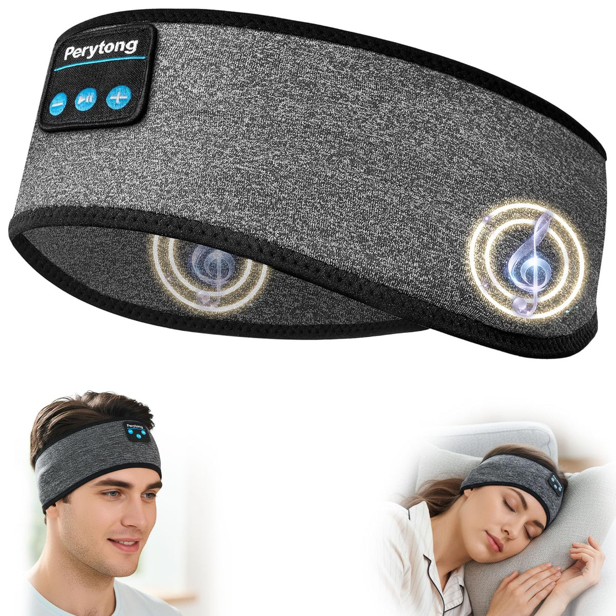 Perytong Sleep Headphones Wireless, Bluetooth Sports Headband Headphones with Ultra-Thin HD Stereo Speakers Perfect for Sleeping,Workout,Jogging,Yoga,Insomnia, Air Travel, Meditation (Charcoal Grey)