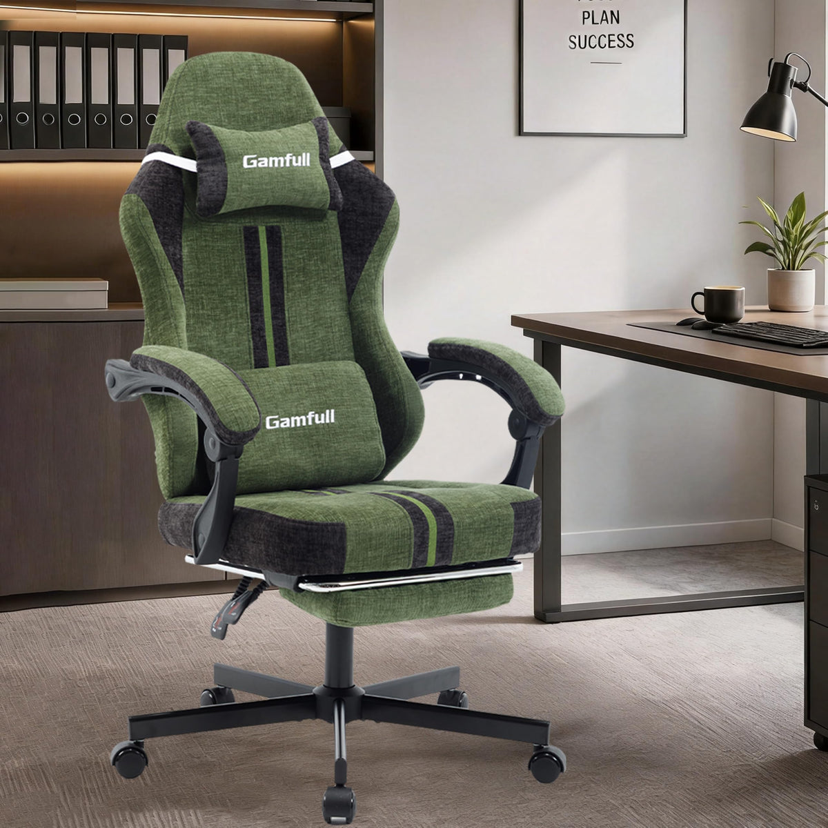 Fabric Gaming Chair for Adults,Video Game Chairs with Footrest,Black&White