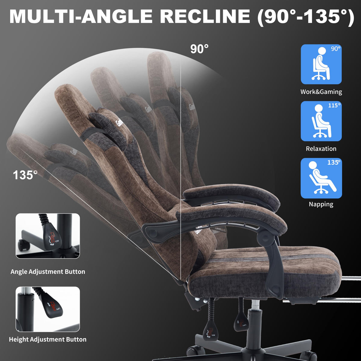 Fabric Gaming Chair for Adults,Video Game Chairs with Footrest,Black&White