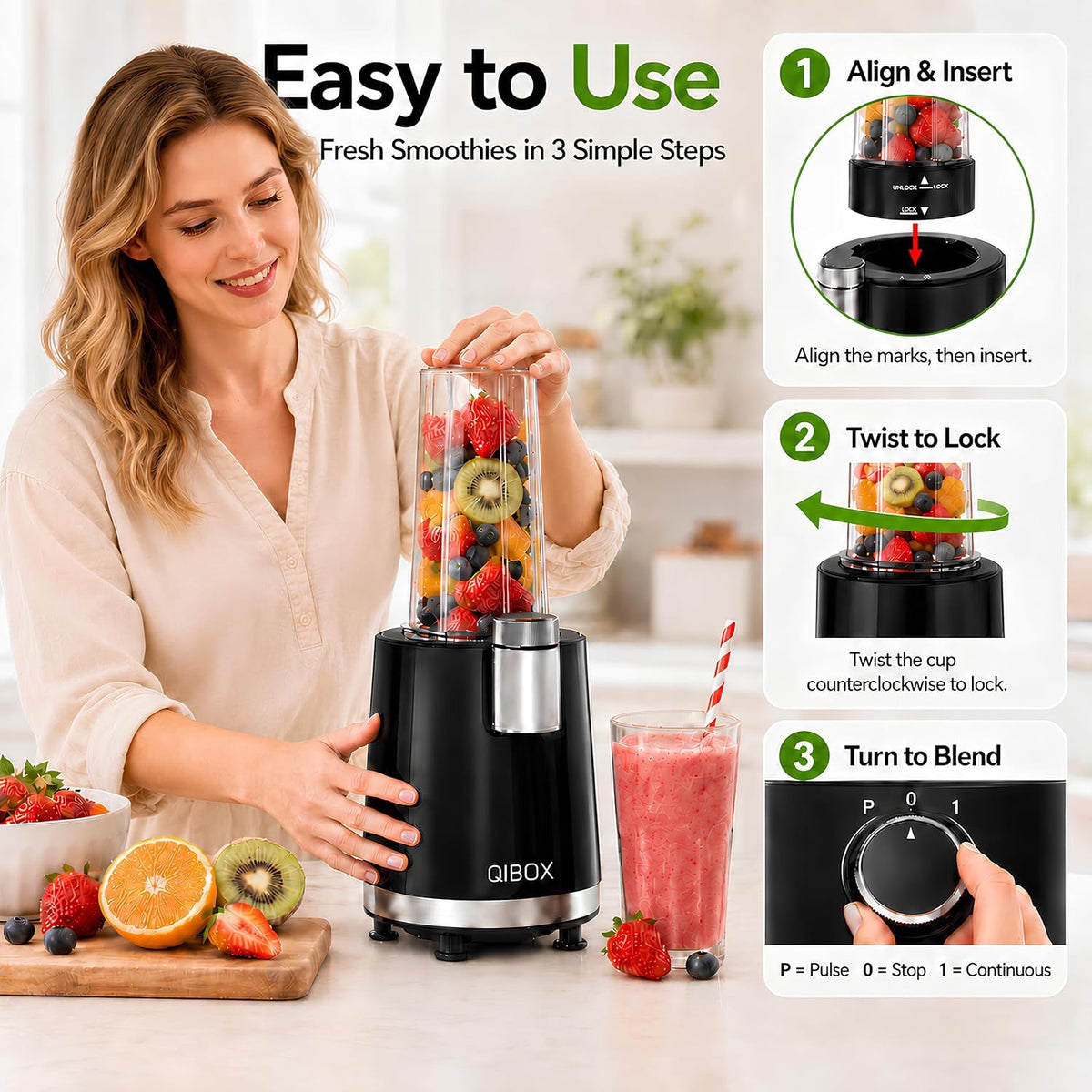 QIBOX 2-in-1 Snow Cone Machine & Smoothie Blender | 700W Electric Ice Shaver for Home Kitchen | Perfect for Kids' Birthday Parties, Summer BBQs & Daily Breakfast Smoothies
