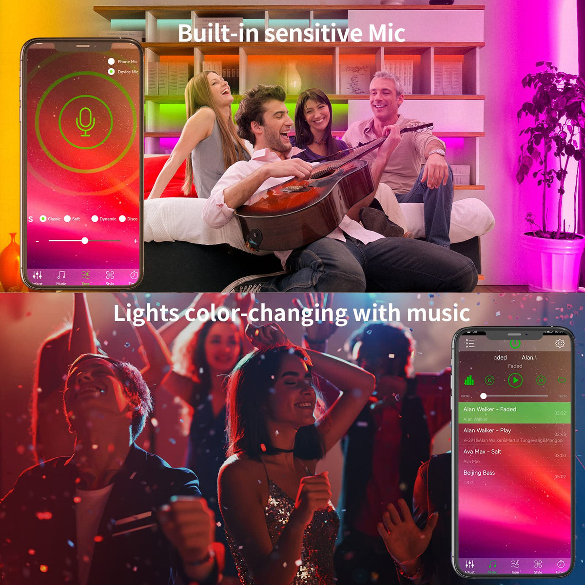 Color Changing LED Strip Lights with Remote Control - Flexible RGB Decoration Lighting