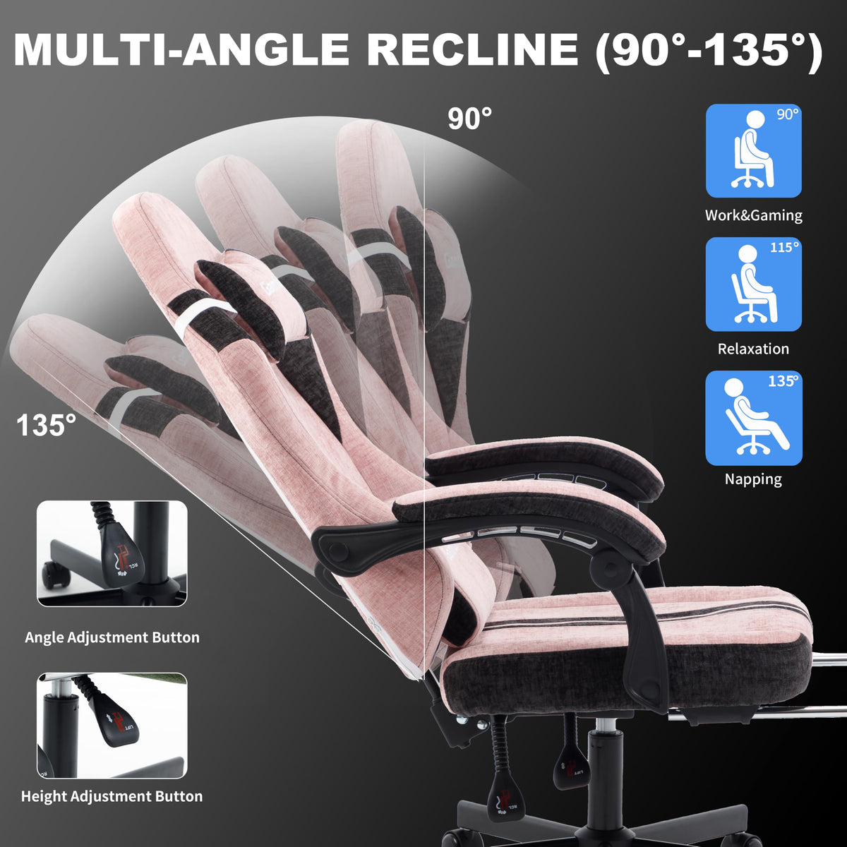 Fabric Gaming Chair for Adults,Video Game Chairs with Footrest,Black&White