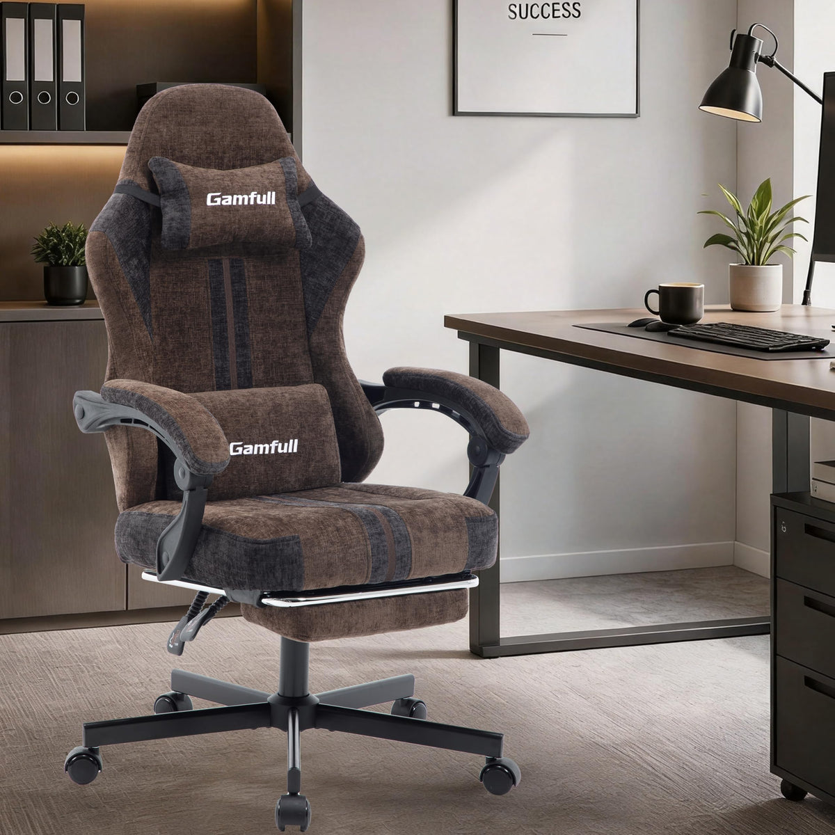 Fabric Gaming Chair for Adults,Video Game Chairs with Footrest,Black&White