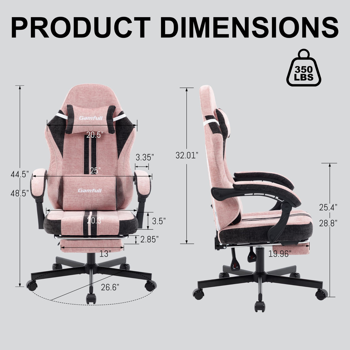 Fabric Gaming Chair for Adults,Video Game Chairs with Footrest,Black&White