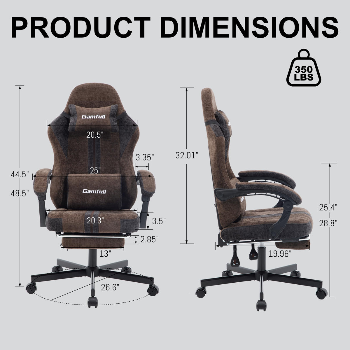 Fabric Gaming Chair for Adults,Video Game Chairs with Footrest,Black&White