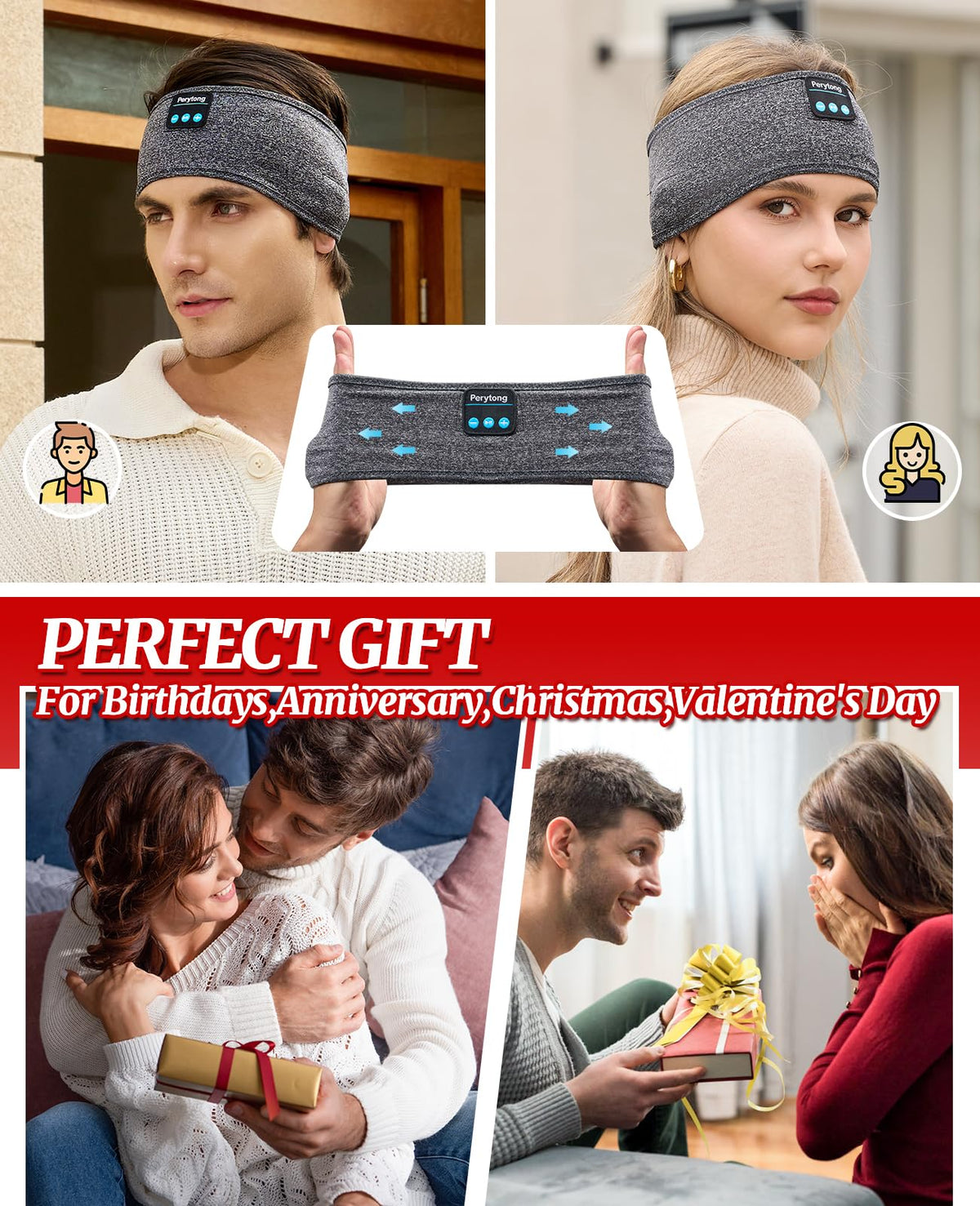 Perytong Sleep Headphones Wireless, Bluetooth Sports Headband Headphones with Ultra-Thin HD Stereo Speakers Perfect for Sleeping,Workout,Jogging,Yoga,Insomnia, Air Travel, Meditation (Charcoal Grey)