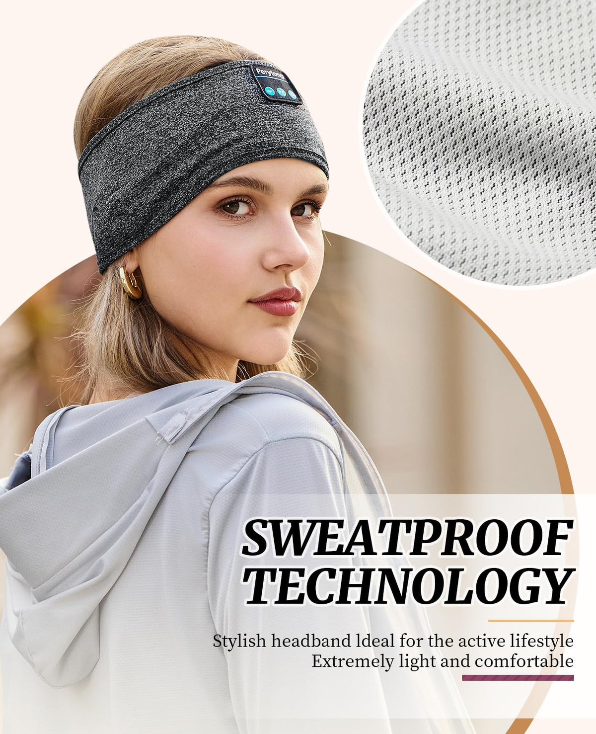 Perytong Sleep Headphones Wireless, Bluetooth Sports Headband Headphones with Ultra-Thin HD Stereo Speakers Perfect for Sleeping,Workout,Jogging,Yoga,Insomnia, Air Travel, Meditation (Charcoal Grey)