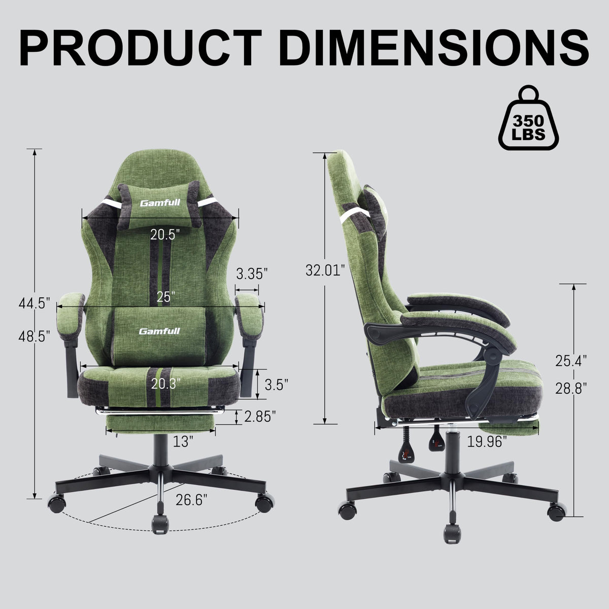 Fabric Gaming Chair for Adults,Video Game Chairs with Footrest,Black&White
