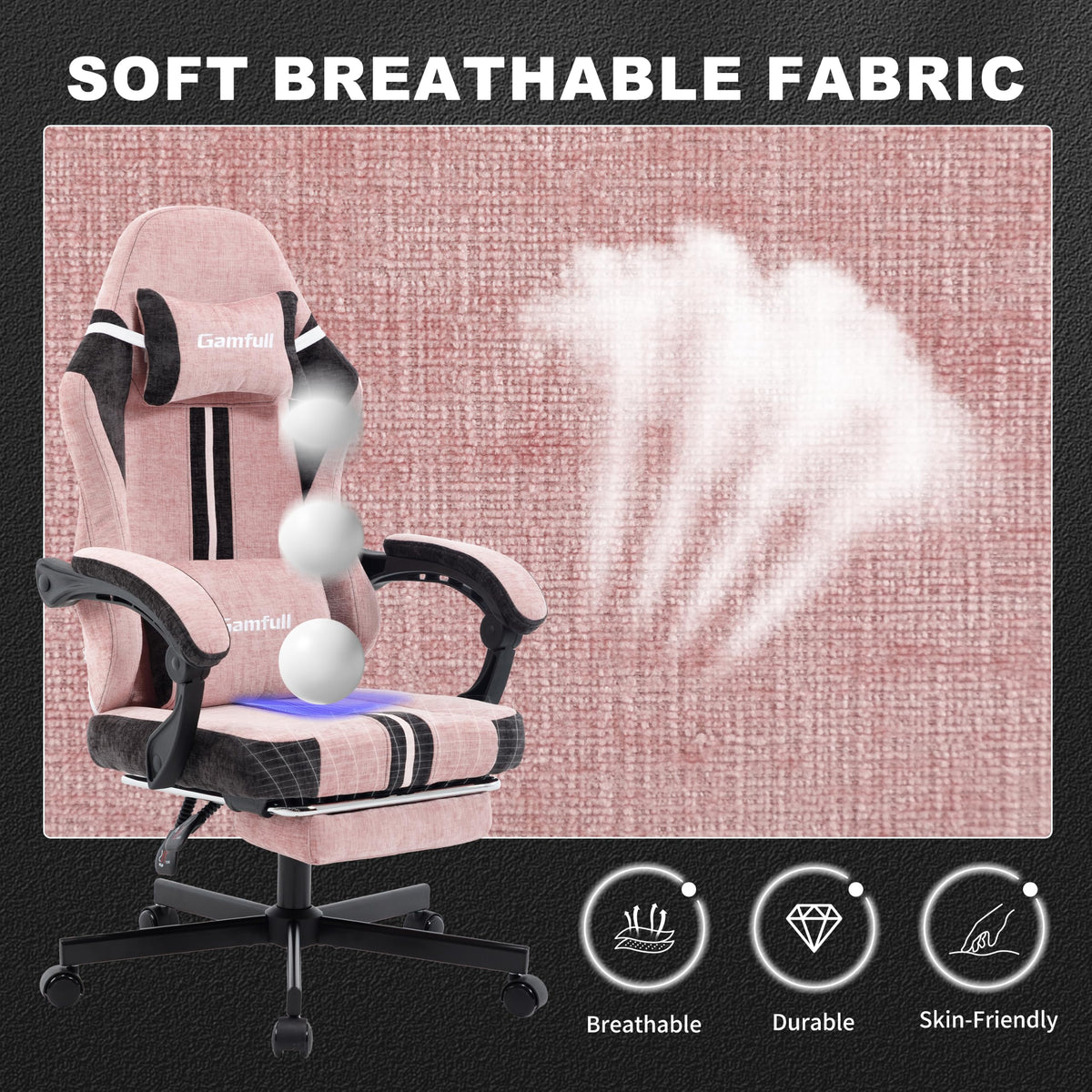 Fabric Gaming Chair for Adults,Video Game Chairs with Footrest,Black&White