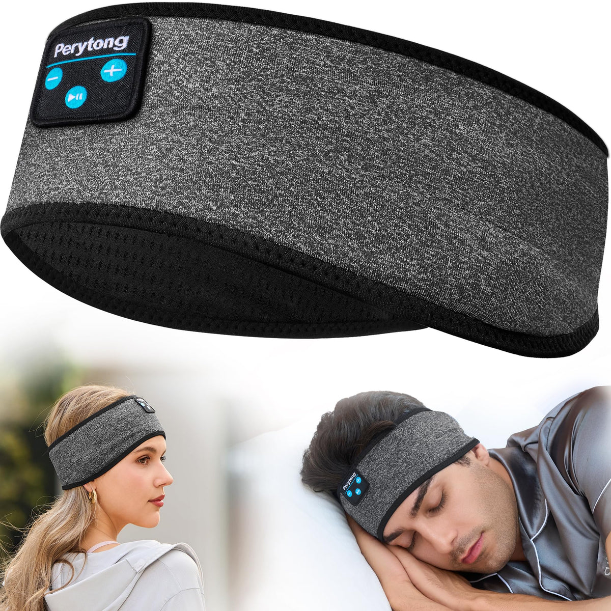 Perytong Sleep Headphones Wireless, Bluetooth Sports Headband Headphones with Ultra-Thin HD Stereo Speakers Perfect for Sleeping,Workout,Jogging,Yoga,Insomnia, Air Travel, Meditation (Charcoal Grey)