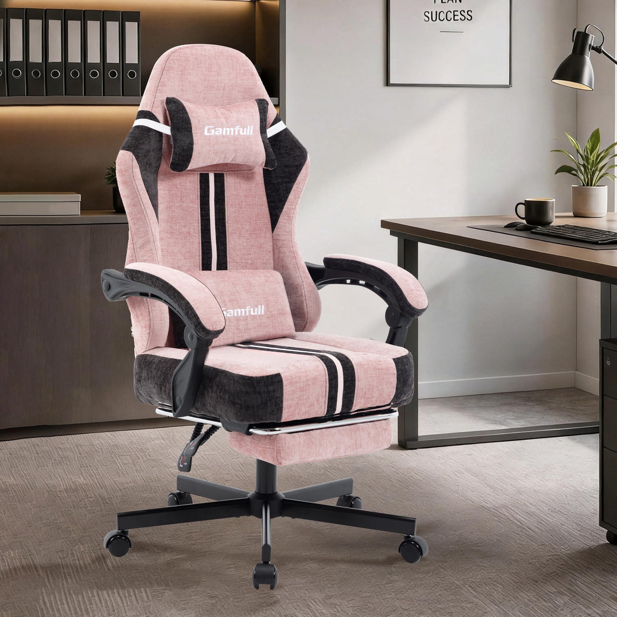 Fabric Gaming Chair for Adults,Video Game Chairs with Footrest,Black&White
