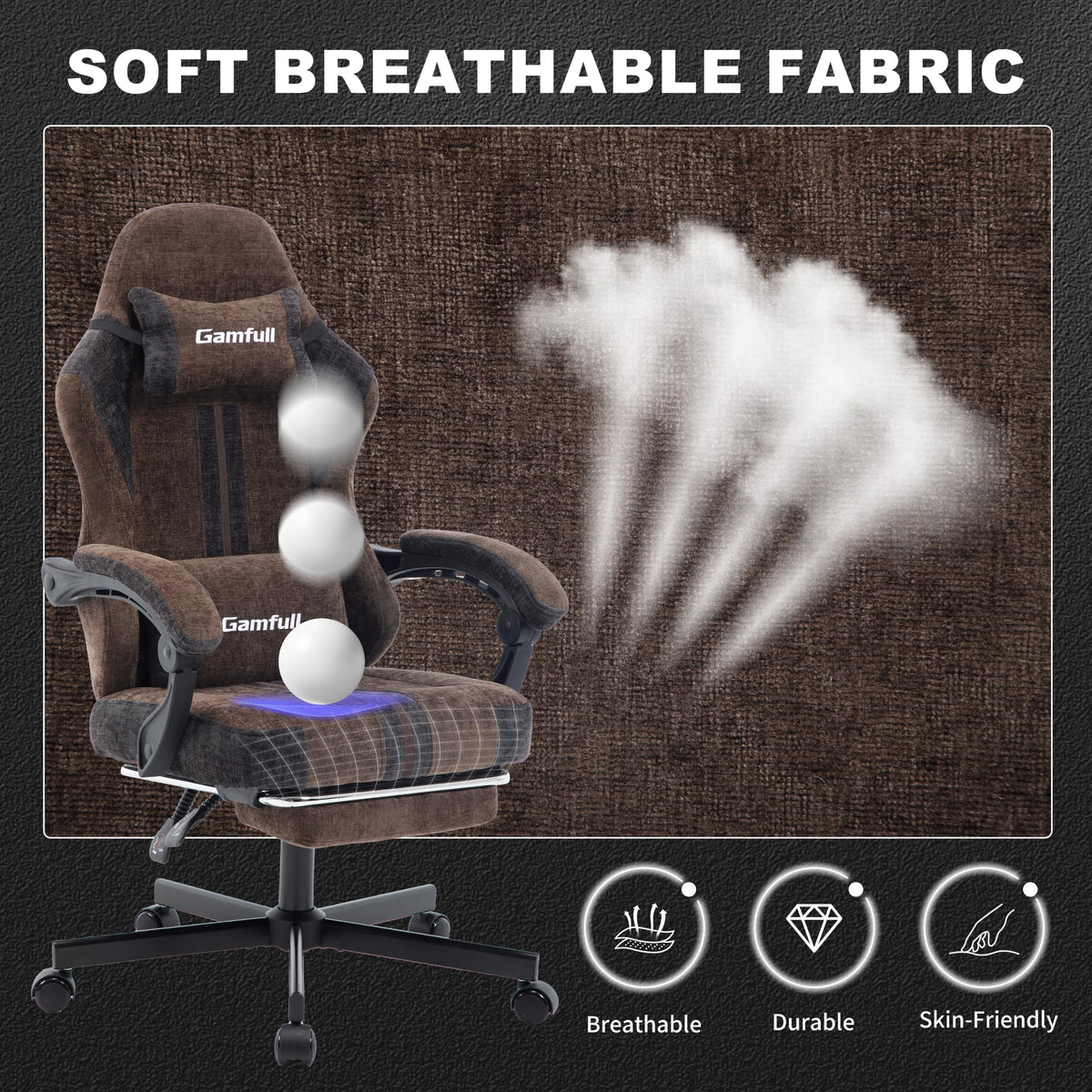 Fabric Gaming Chair for Adults,Video Game Chairs with Footrest,Black&White