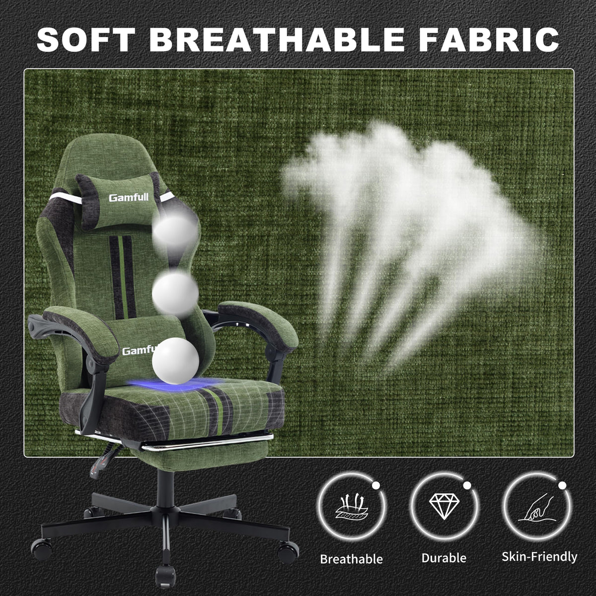Fabric Gaming Chair for Adults,Video Game Chairs with Footrest,Black&White