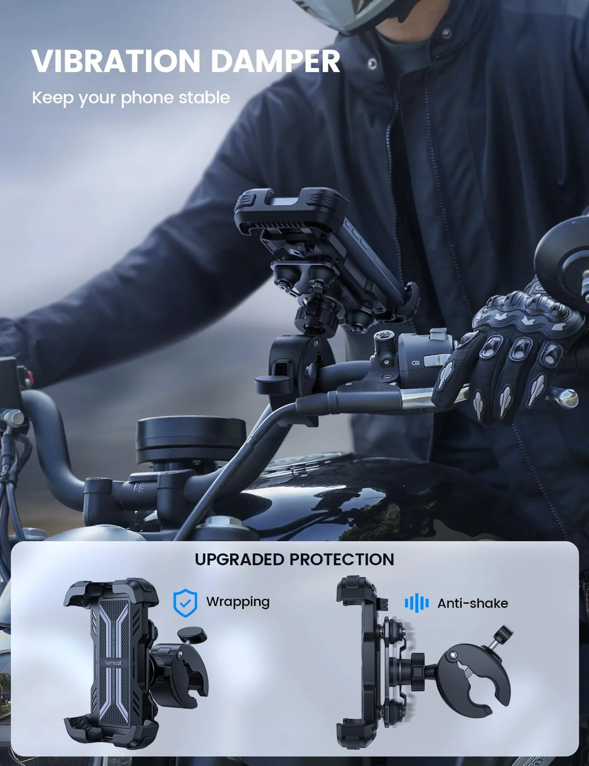 Lamicall Motorcycle Phone Holder Mount - Handlebar Cell Phone Cradle