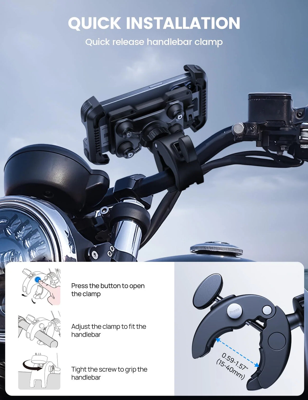 Lamicall Motorcycle Phone Holder Mount - Handlebar Cell Phone Cradle