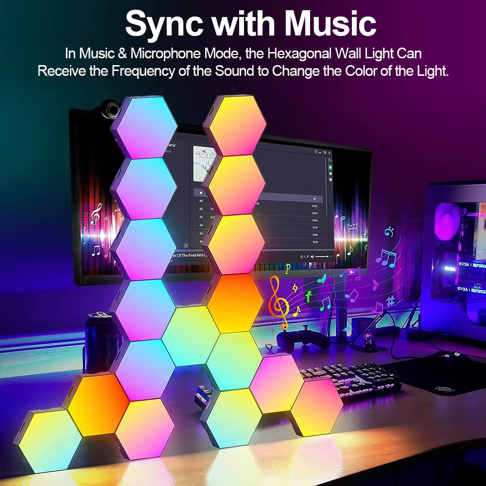 NIUCOO 8 Pack Hexagon LED Wall Panels - Smart RGB Gaming Lights, App & Music Sync, USB-Powered