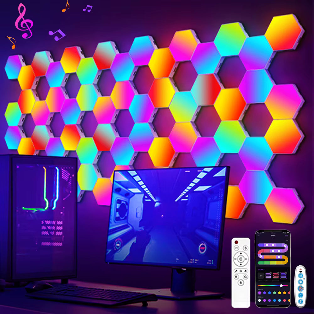 NIUCOO 8 Pack Hexagon LED Wall Panels - Smart RGB Gaming Lights, App & Music Sync, USB-Powered