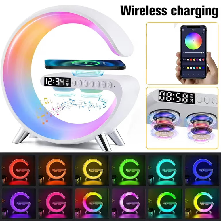 ALYNIC Smart LED Table Lamp - 4-in-1 Wireless Charger, Night Light, Alarm Clock & Bluetooth Speaker