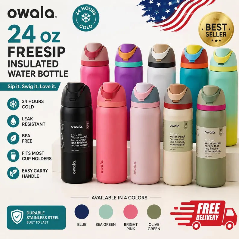 Owala FreeSip Insulated Stainless Steel Water Bottle - 24oz Push-Button Lid