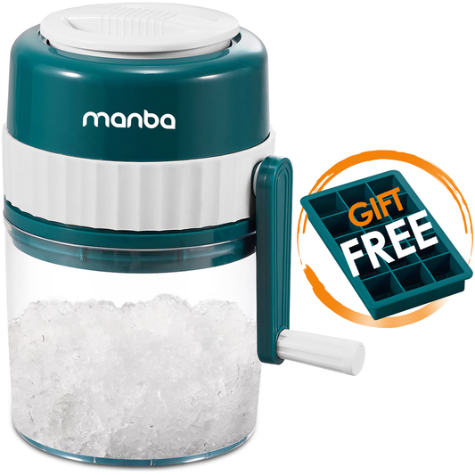 MANBA Manual Snow Cone Machine Hand Crank Shaved Ice Maker with free ice cube tray