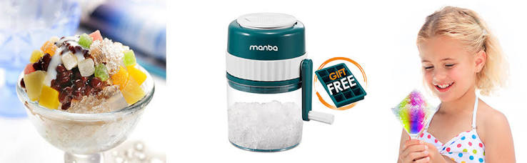 MANBA Manual Snow Cone Machine - Hand Crank Shaved Ice Maker with Ice Cube Tray