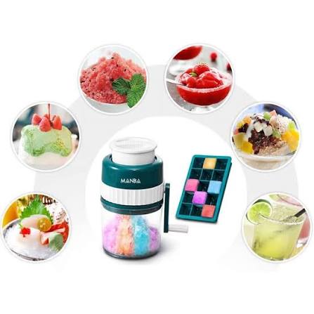 MANBA Manual Snow Cone Machine - Hand Crank Shaved Ice Maker with Ice Cube Tray